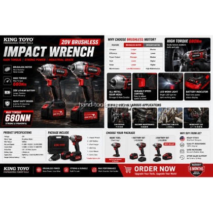 KingToyo BLMI-360 1/2"dr 600N.m 20V Brushless Impact Wrench Battery x 1pcs